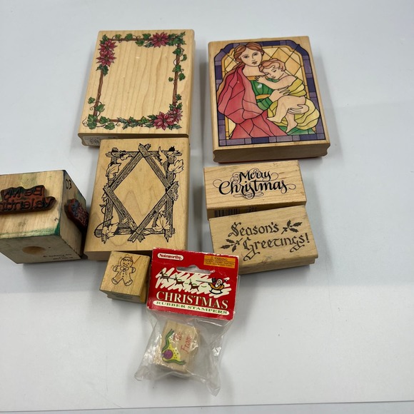 Vintage Lot Rubber Stamps Crafting Junk Journaling Christmas Stained Glass - Picture 12 of 12